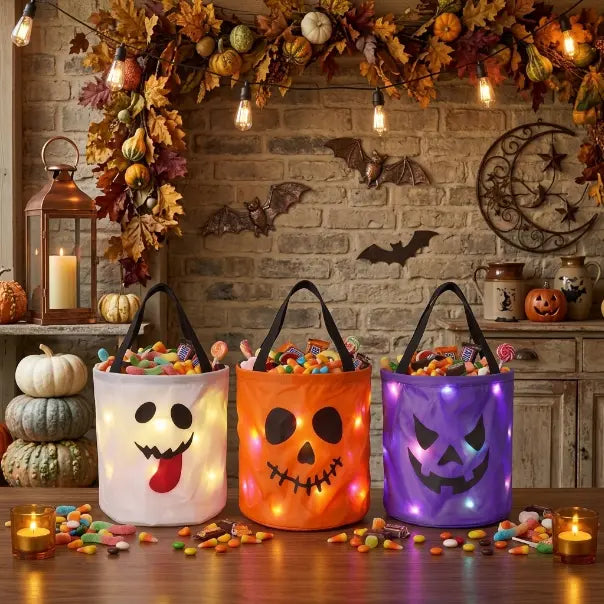 Halloween LED Light Candy Pumpkin Candy Bucket Sets