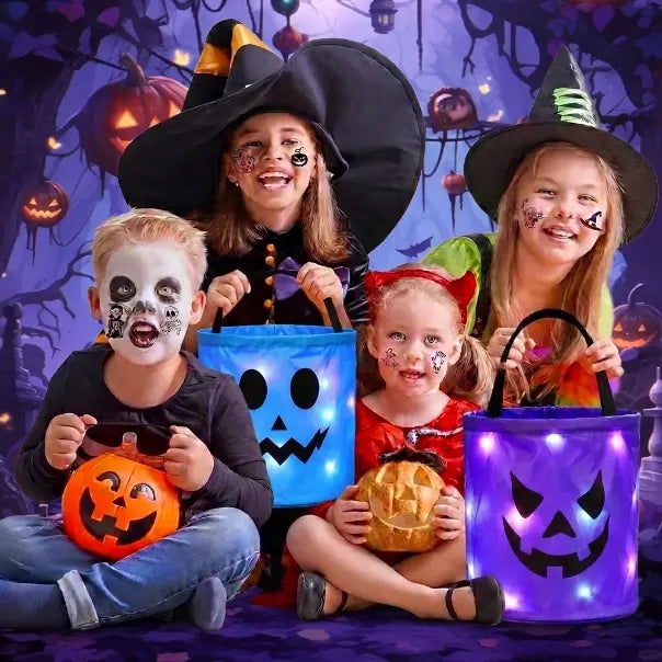 Halloween LED Light Candy Pumpkin Candy Bucket Sets