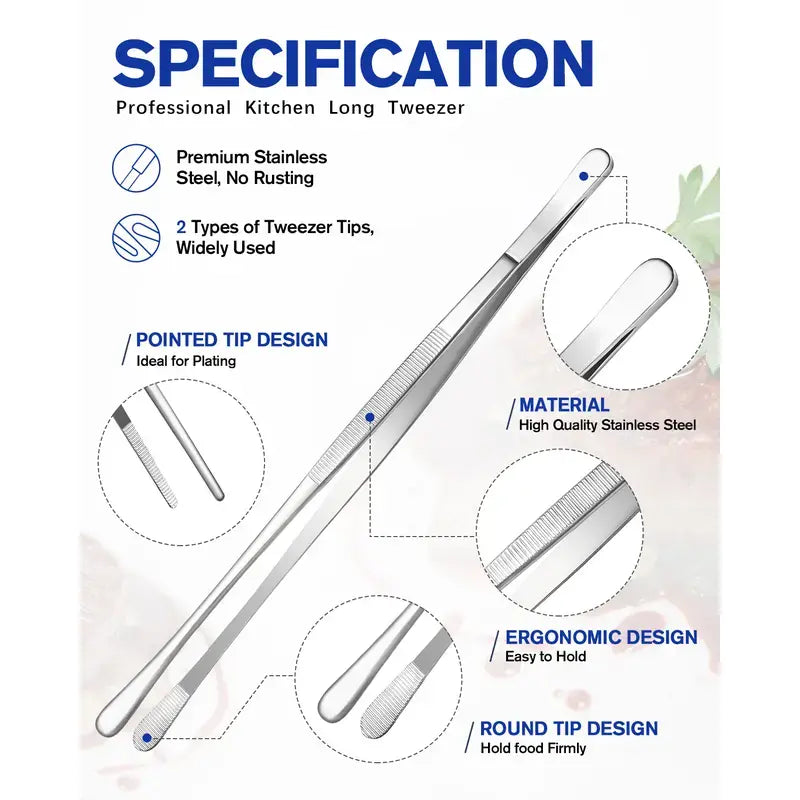 Precision Stainless Steel Culinary Tweezer Set For Chef-Grade Cooking & Plating