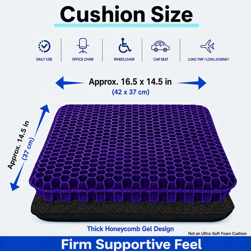 Ergonomic Gel Seat Cushion for Instant Back & Tailbone Pressure Relief
