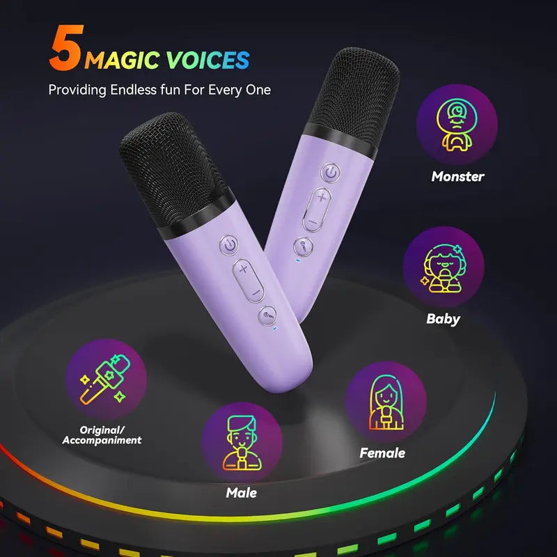 Mini Portable Bluetooth Karaoke Machine with Dual Wireless Microphones