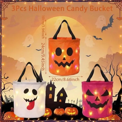 Halloween LED Light Candy Pumpkin Candy Bucket Sets