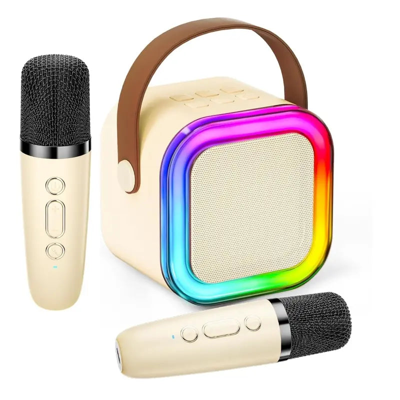 Mini Portable Bluetooth Karaoke Machine with Dual Wireless Microphones