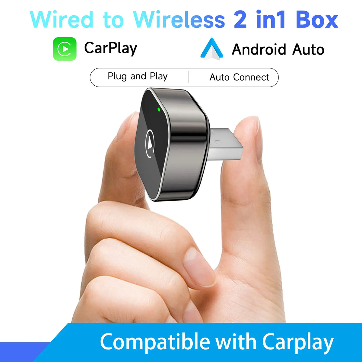 Wireless CarPlay & Android Auto Adapter: Instant Auto-Connect 2-in-1 Converter