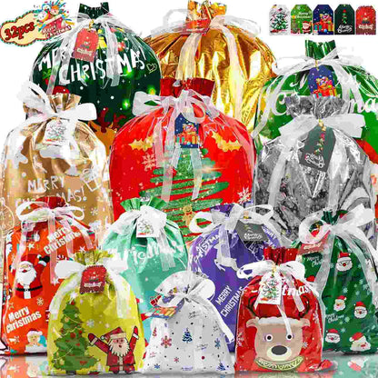 Instant Drawstring Christmas Foil Gift Bags Set