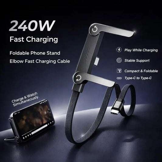 2-in-1 240W Fast Charging Cable with Foldable Phone Stand