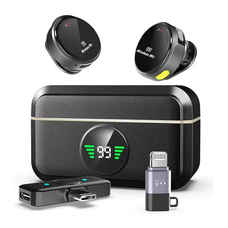 Ultra-Clear Wireless Lavalier Microphone with Smart LED Charging Case