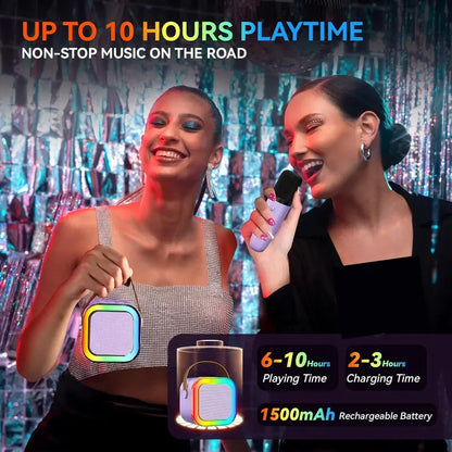 Mini Portable Bluetooth Karaoke Machine with Dual Wireless Microphones
