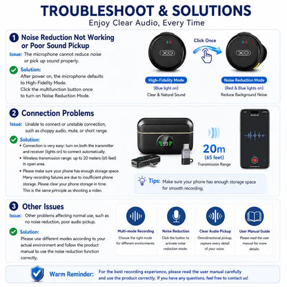 Ultra-Clear Wireless Lavalier Microphone with Smart LED Charging Case