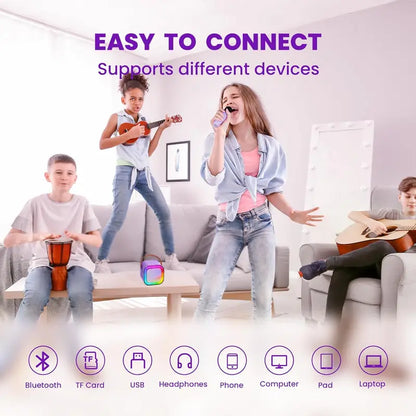 Mini Portable Bluetooth Karaoke Machine with Dual Wireless Microphones