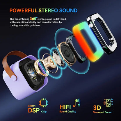 Mini Portable Bluetooth Karaoke Machine with Dual Wireless Microphones